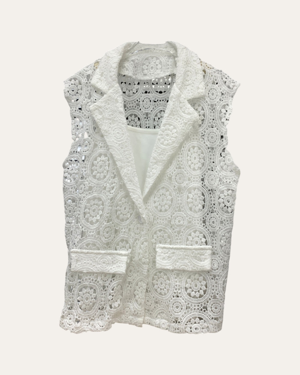 Floral Lace Sleeveless Tailored Vest - Zilvina