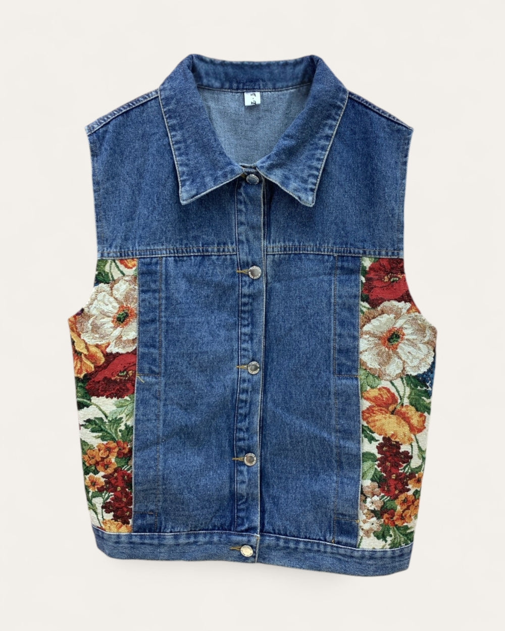 Floral Panel Denim Vest - Zilvina