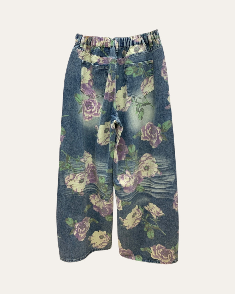 Floral Print Panel Barrel Jeans - Zilvina