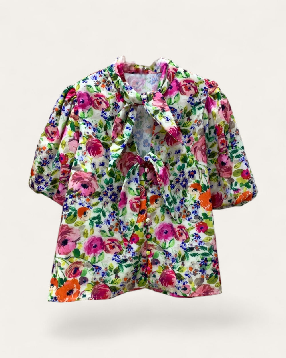 Floral Print Tie Neck Blouse - Zilvina