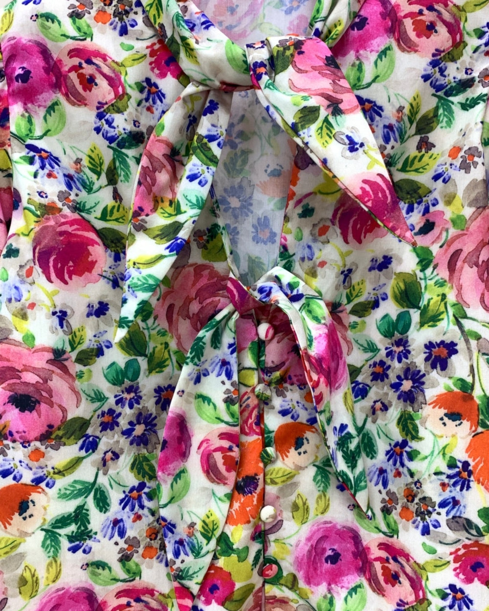Floral Print Tie Neck Blouse - Zilvina
