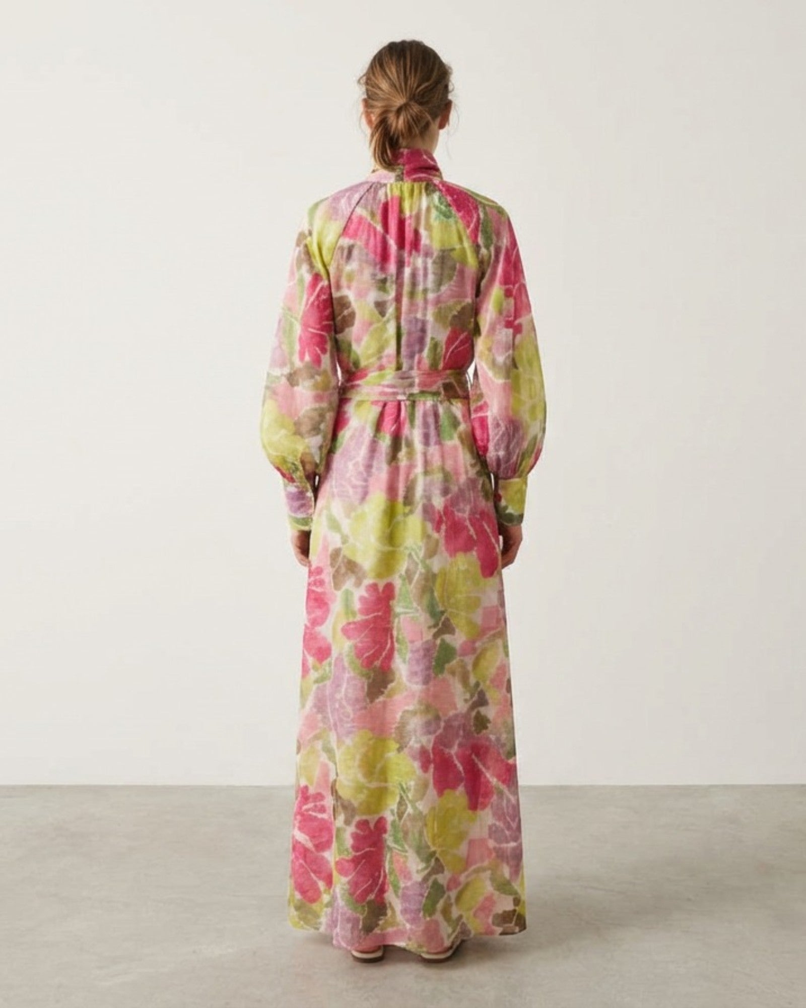 Floral Print Tie Waist Midi Dress - Zilvina