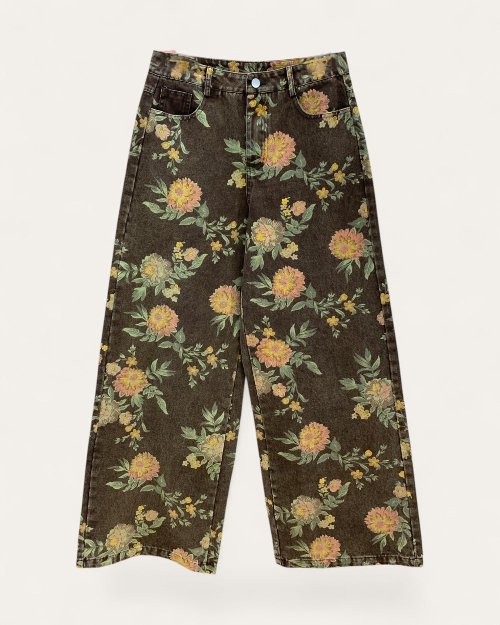 Floral Print Wide-Leg Denim Jeans - Zilvina