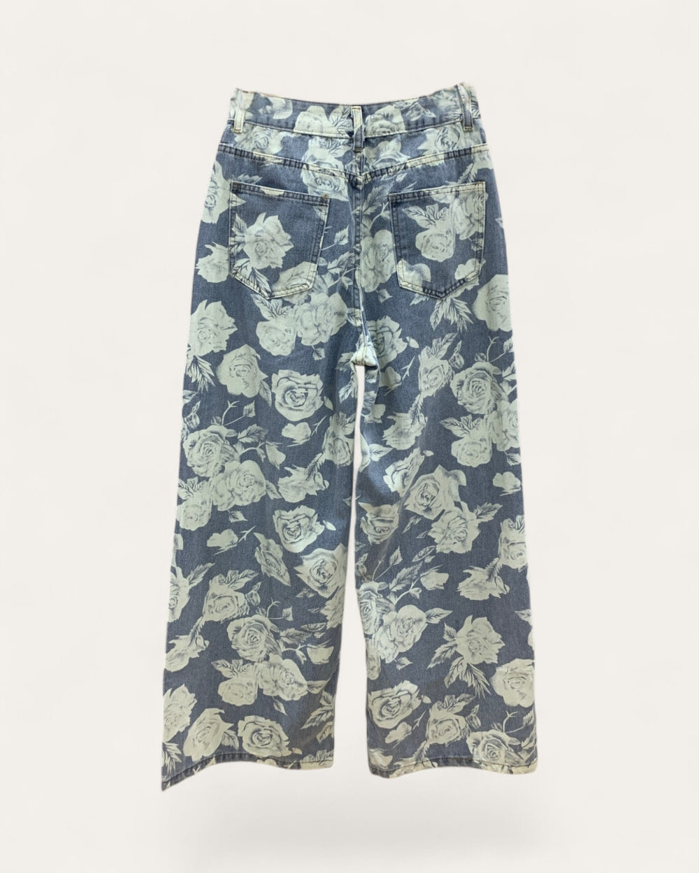 Floral Print Wide Leg Denim Pants - Zilvina