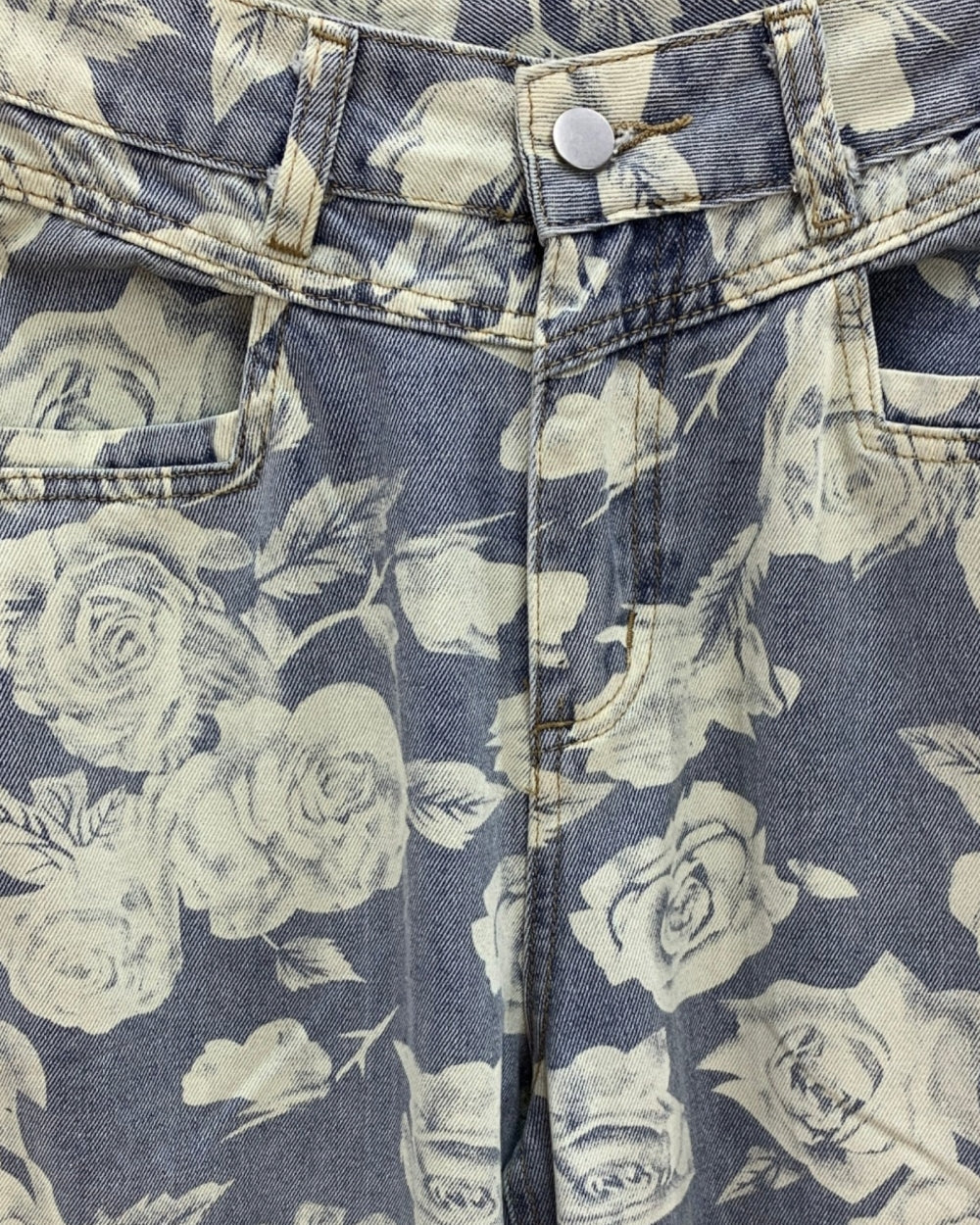 Floral Print Wide Leg Denim Pants - Zilvina