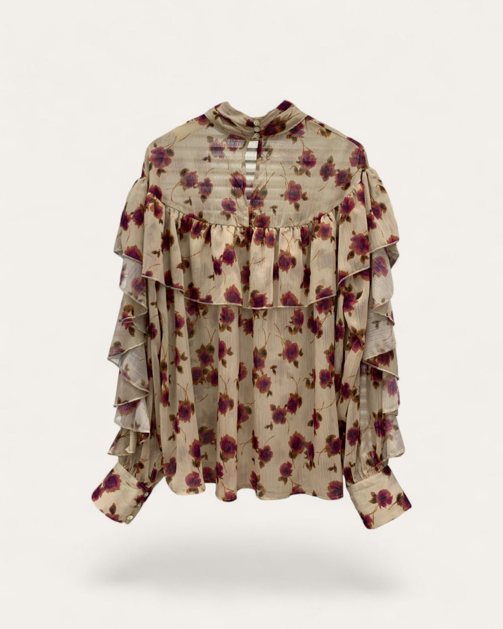 Floral Ruffle Sheer Blouse - Zilvina