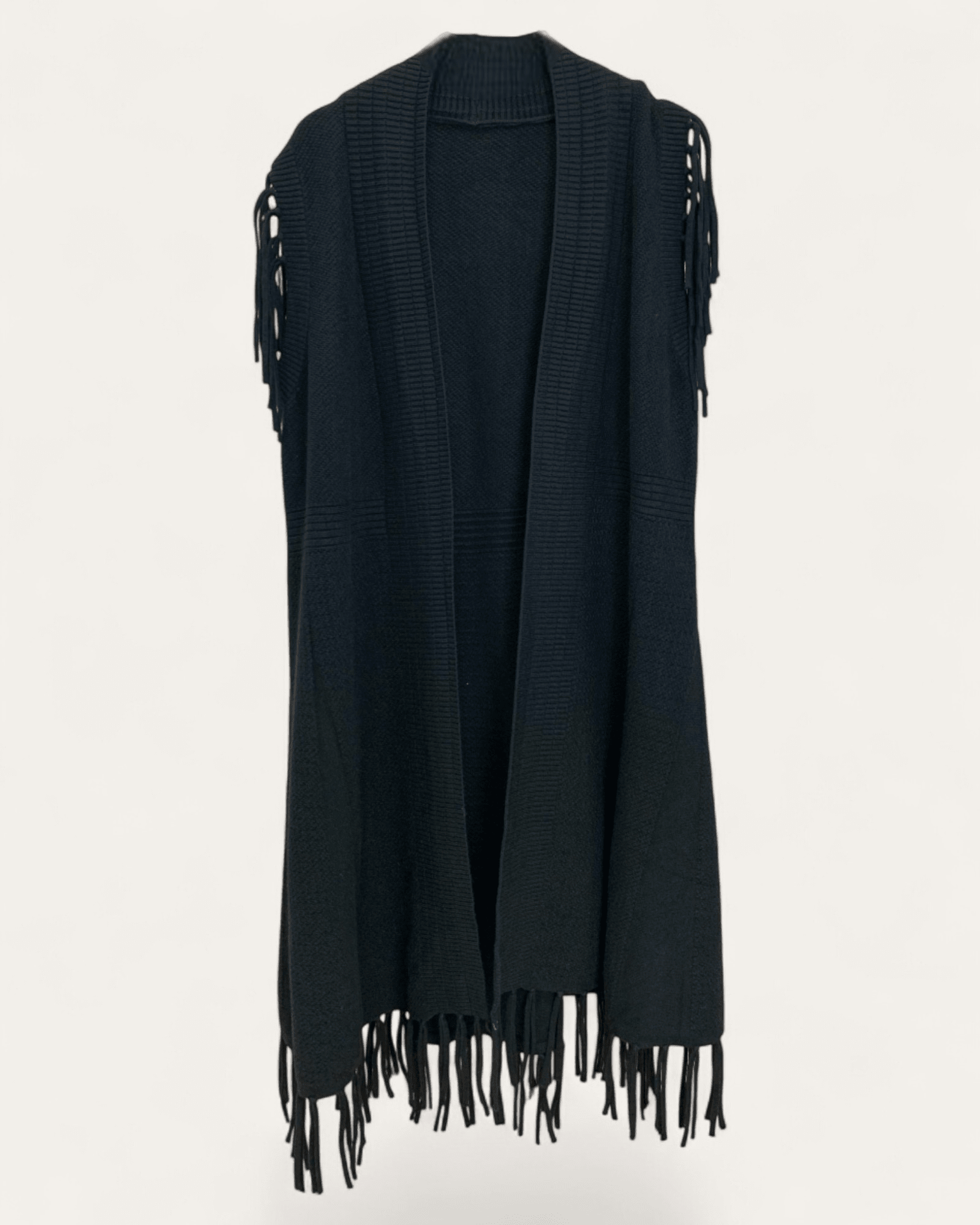 Fringe Hem Open Front Vest Coat - Zilvina