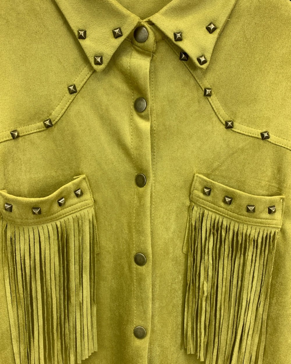Fringe Trim Studded Shirt Jacket - Zilvina