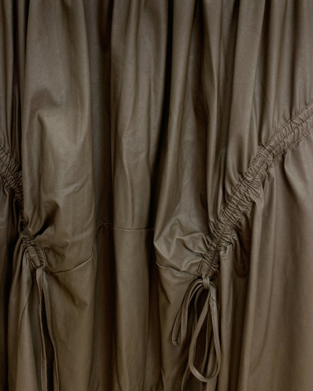 Gathered Faux Leather Midi Skirt - Zilvina