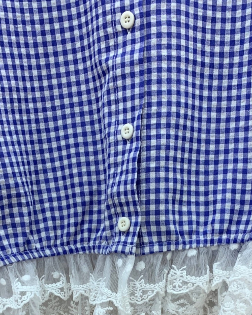 Gingham Lace Hem Cropped Blouse - Zilvina