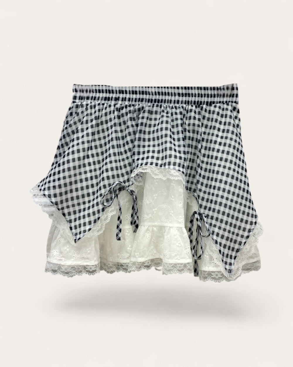 Gingham Lace Layered Mini Skirt - Zilvina