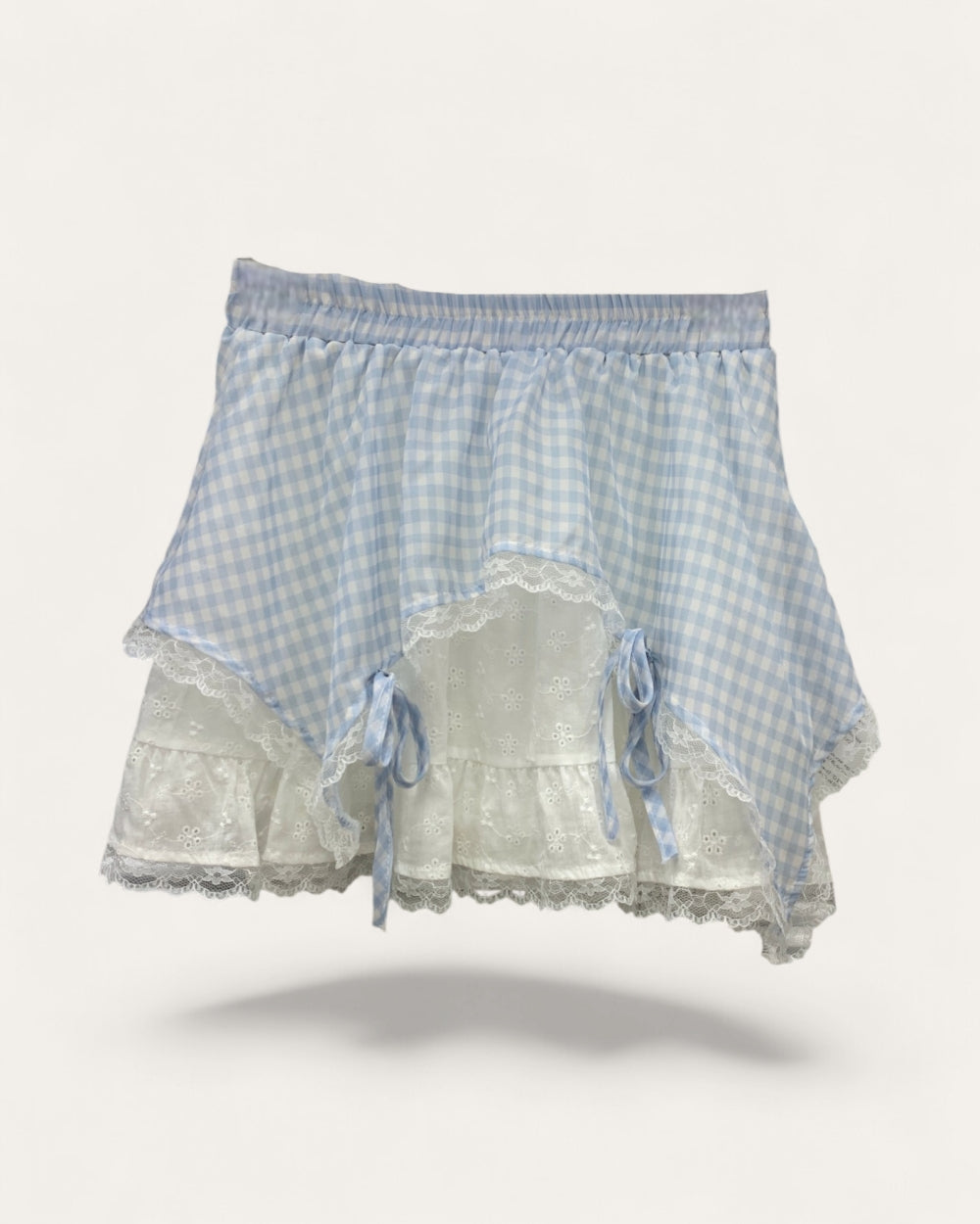 Gingham Lace Layered Mini Skirt - Zilvina