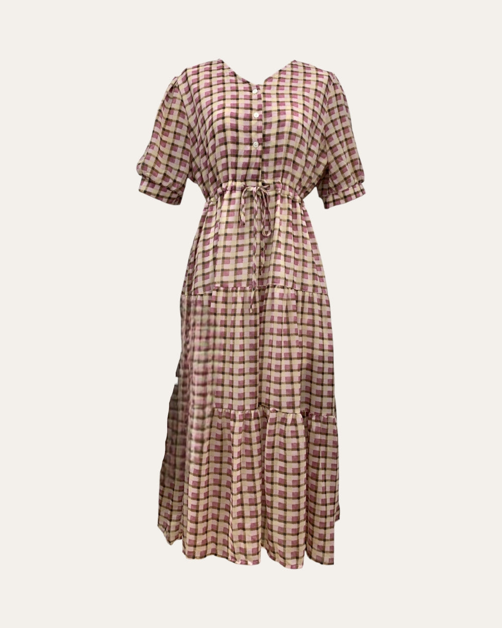 Gingham Tiered Midi Dress - Zilvina