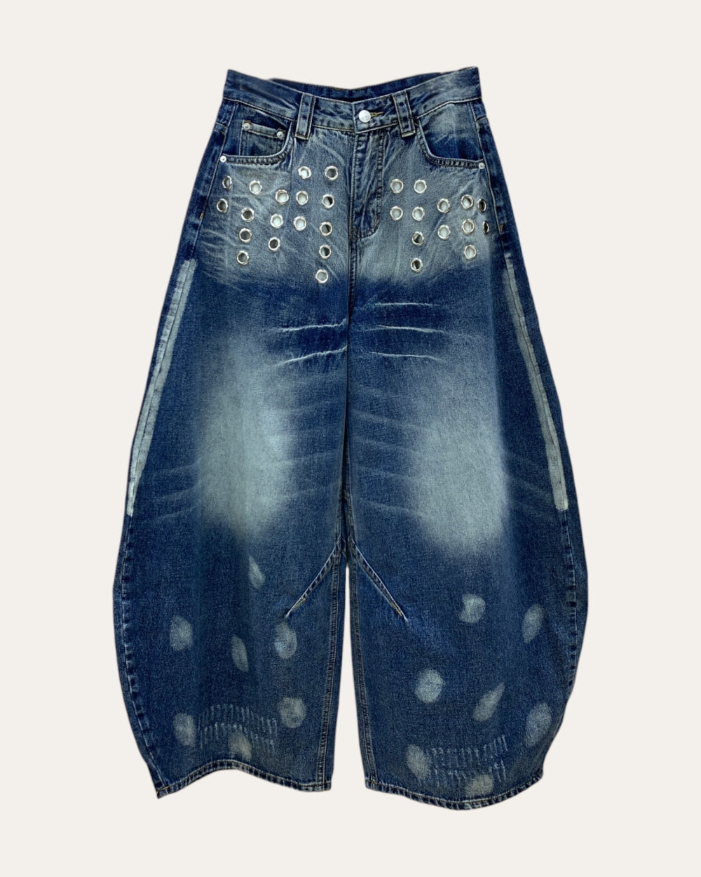 Grommet Detail Barrel-Leg Jeans - Zilvina