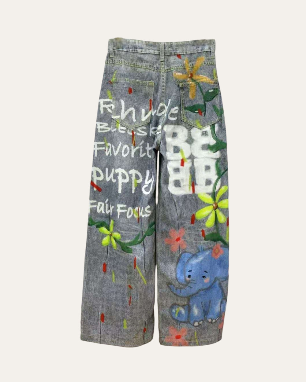 Hand - Painted Graphic Denim Pants - Zilvina