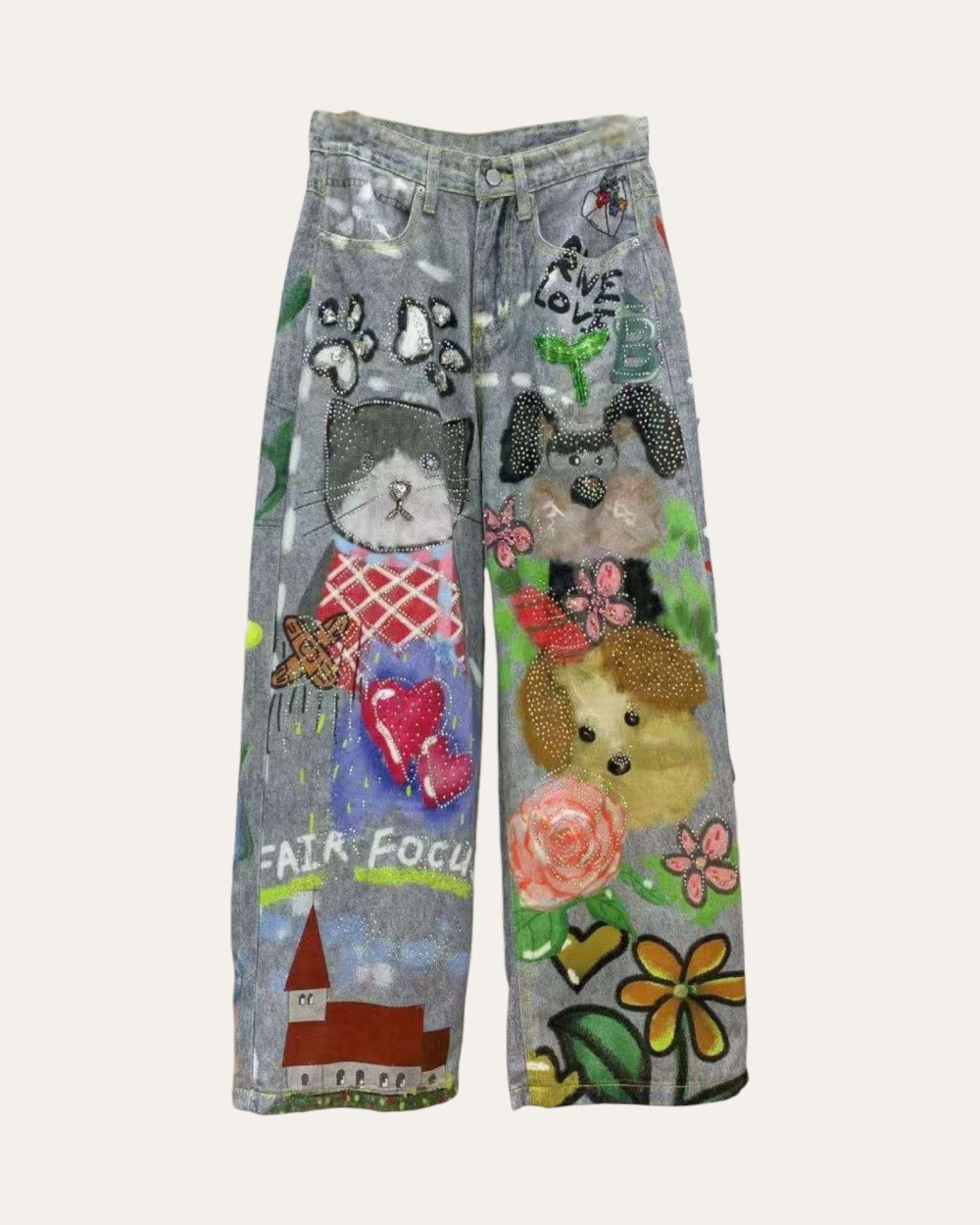 Hand - Painted Graphic Denim Pants - Zilvina