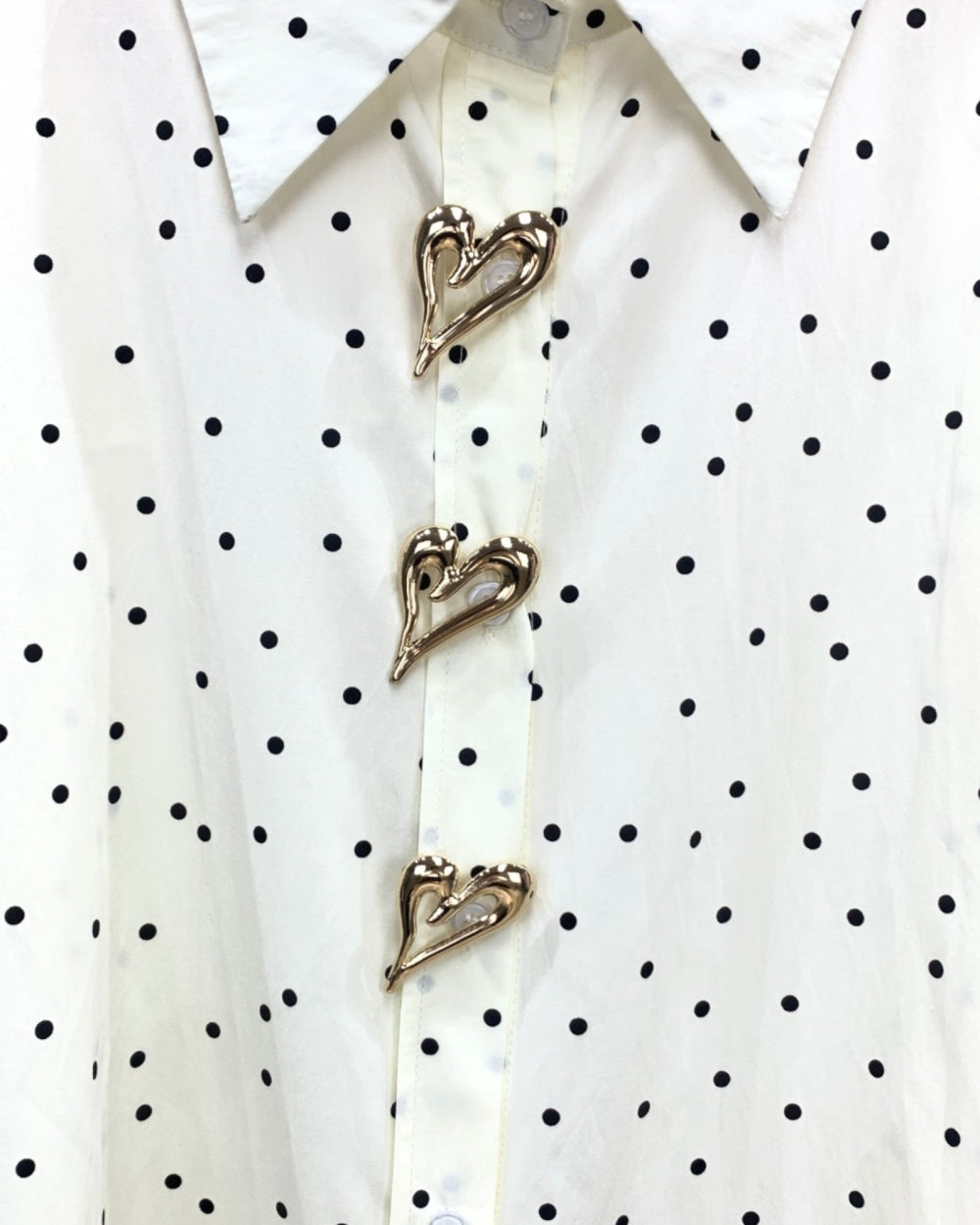 Heart Button Polka Dot Shirt - Zilvina