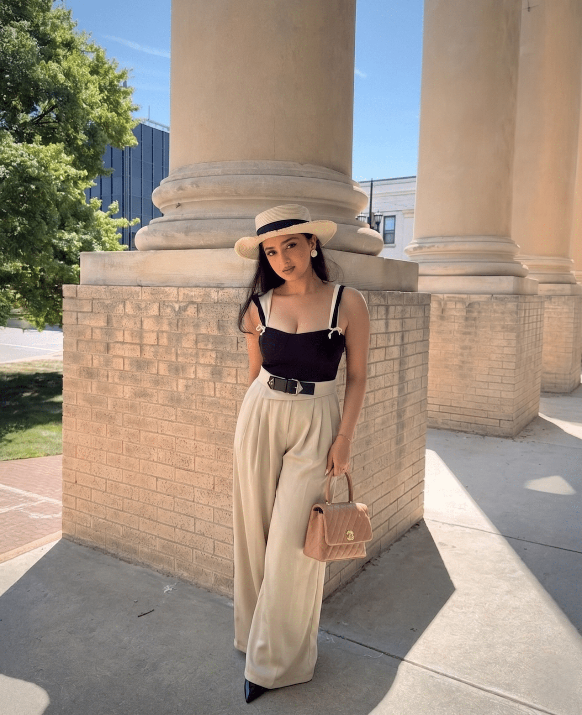 High - Waist Pleated Wide - Leg Pants with Belt - Zilvina