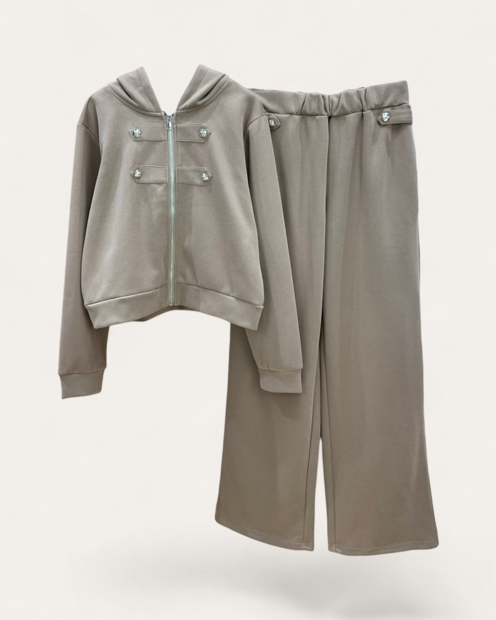 Hooded Zip-Up Top & Wide Leg Pants Set - Zilvina