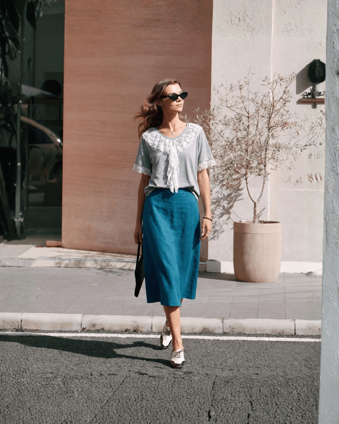 Lace Collar Ribbon Detail Tee - Zilvina