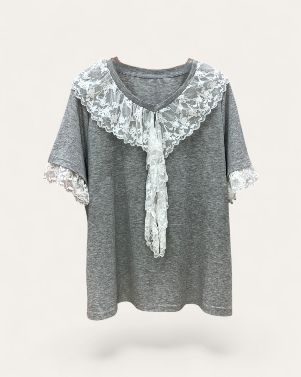 Lace Collar Ribbon Detail Tee - Zilvina