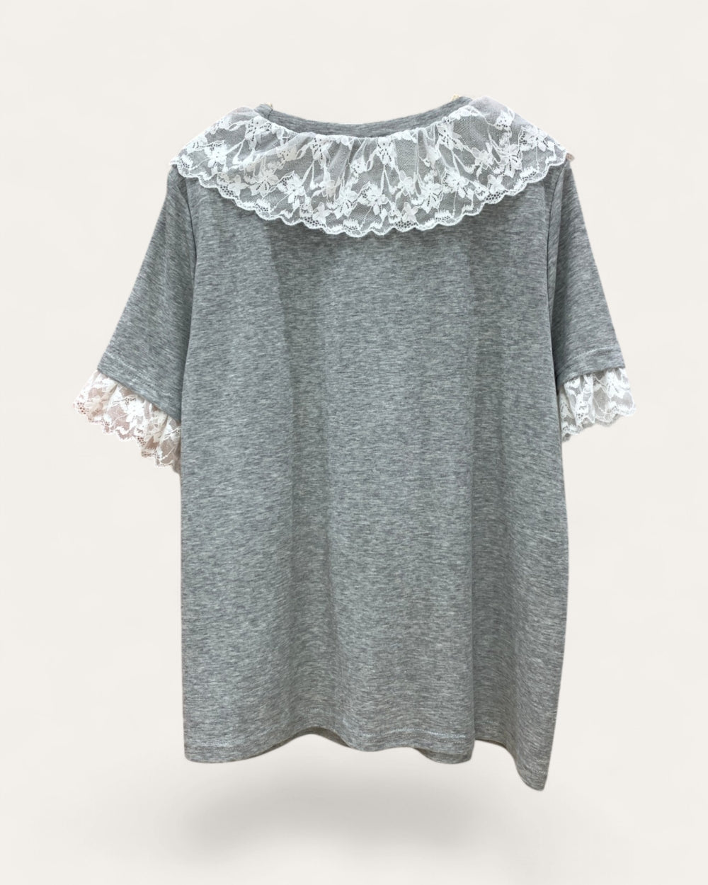 Lace Collar Ribbon Detail Tee - Zilvina