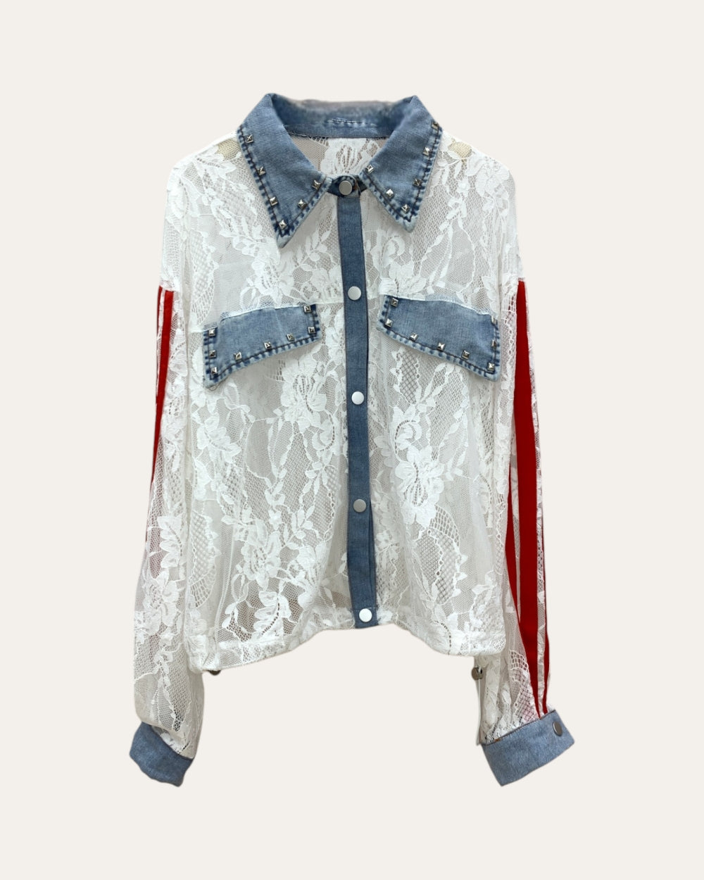 Lace Denim Contrast Shirt - Zilvina