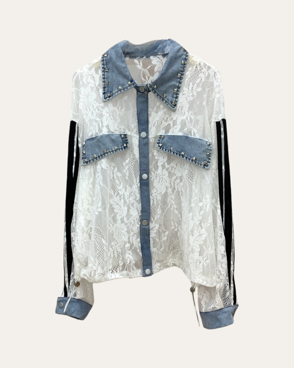 Lace Denim Contrast Shirt - Zilvina