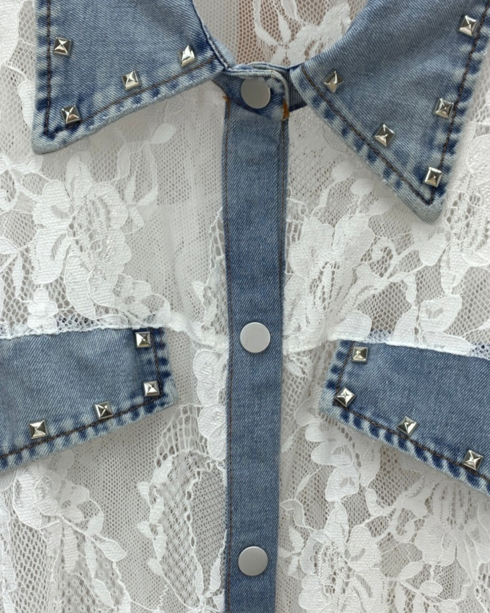 Lace Denim Contrast Shirt - Zilvina