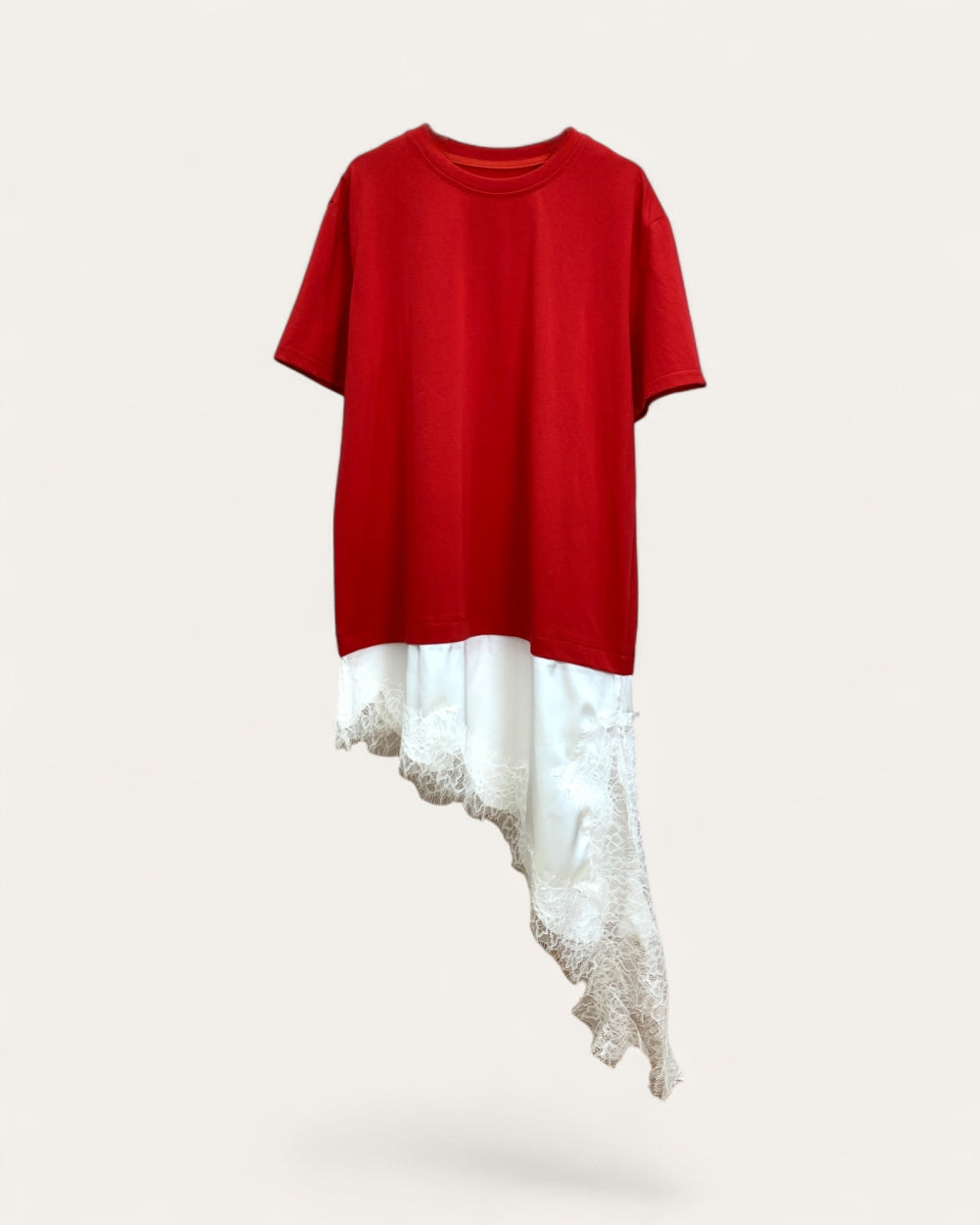 Lace Hem Layered Short Sleeve Tee - Zilvina