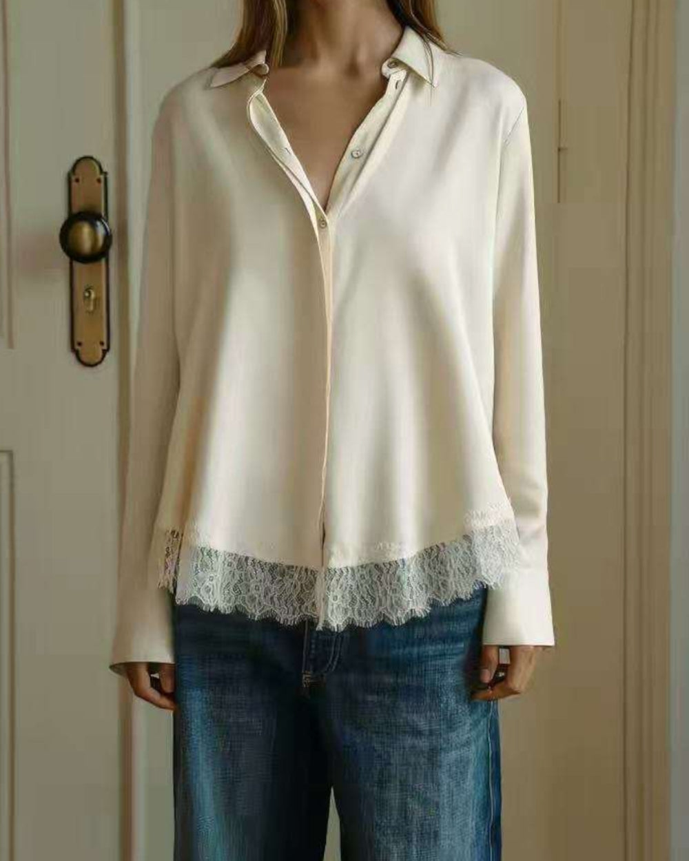 Lace Hem Minimalist Shirt - Zilvina