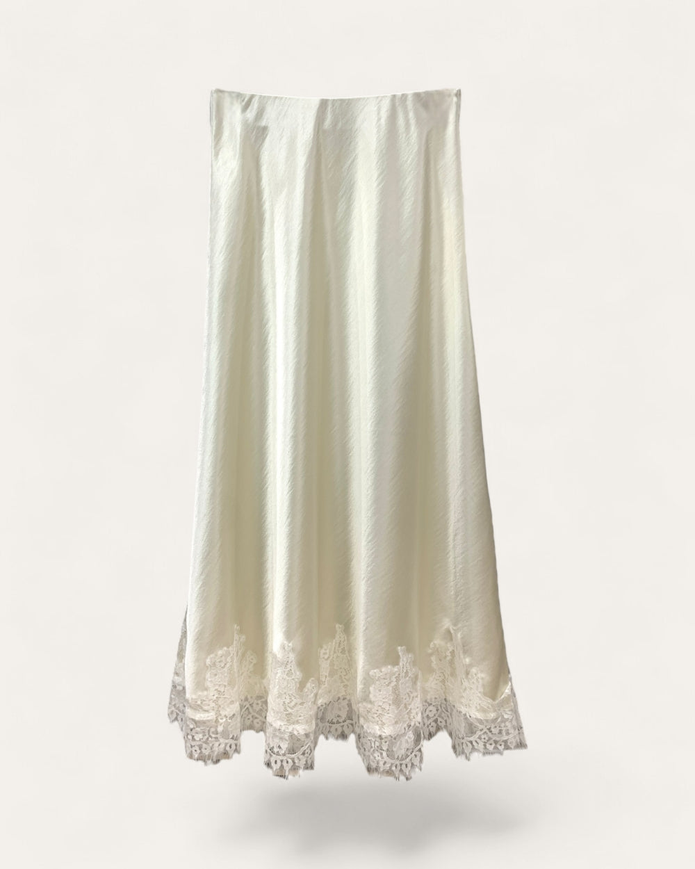 Lace Hem Satin Slip Midi Skirt - Zilvina