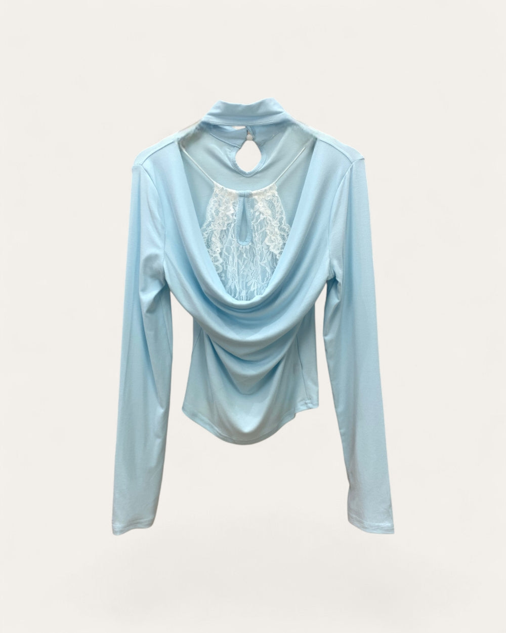 Lace Insert Open Back Long Sleeve Top - Zilvina