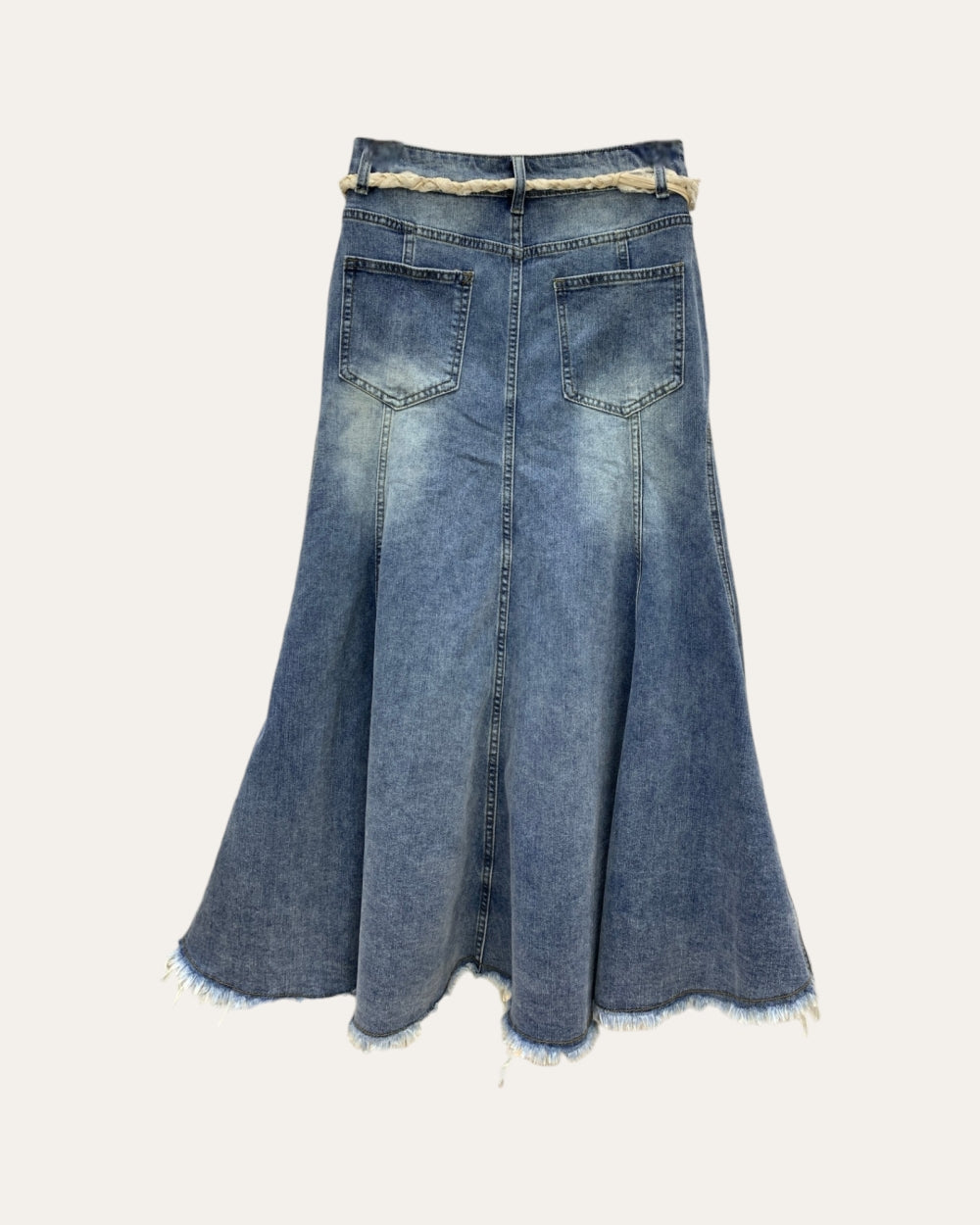 Lace Panel Flared Denim Midi Skirt - Zilvina