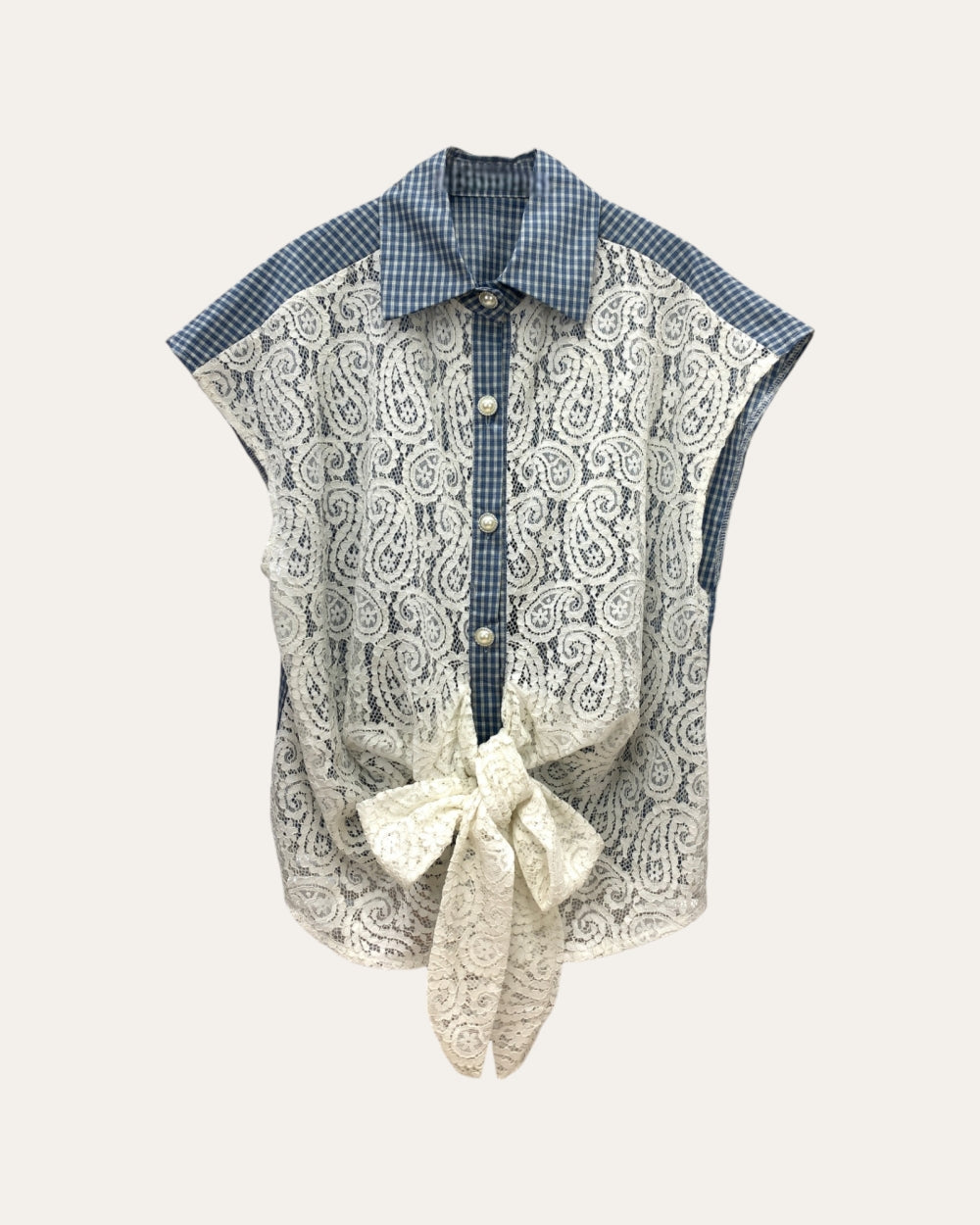 Lace Panel Tie - Front Collared Blouse - Zilvina