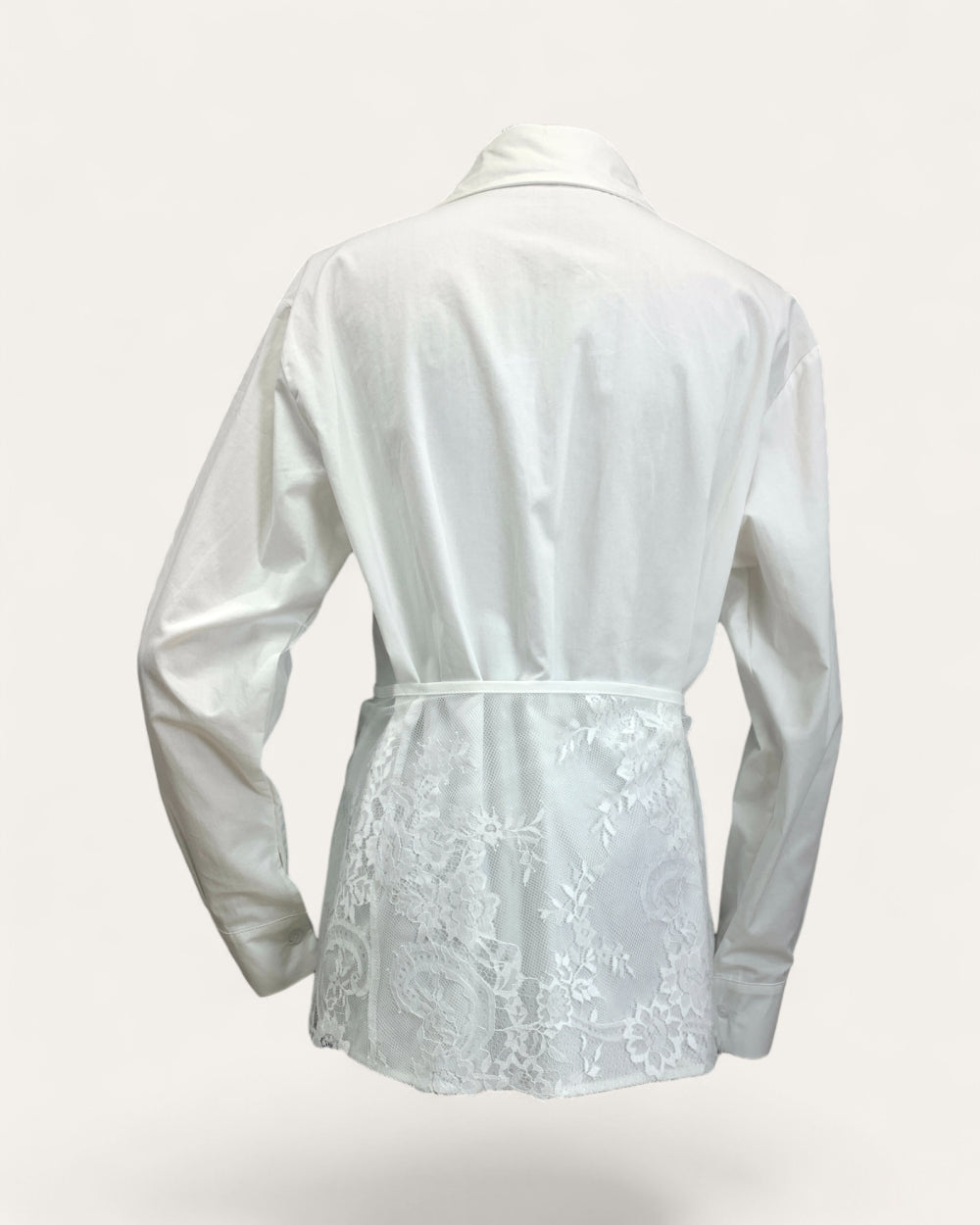 Lace Panel Tie - Waist Long Shirt - Zilvina
