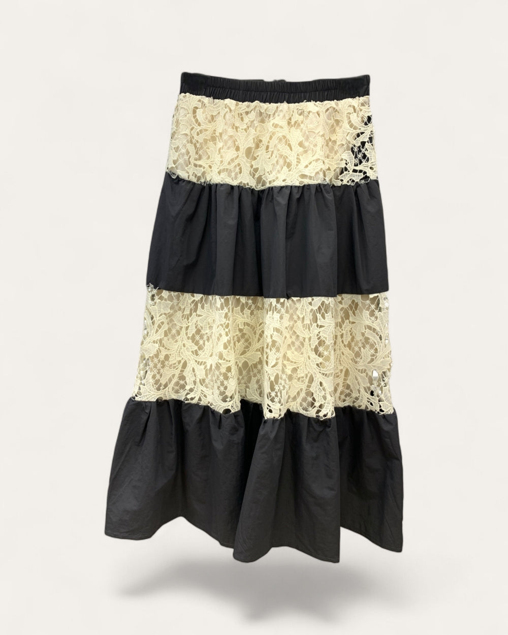 Lace Panel Tiered Skirt - Zilvina