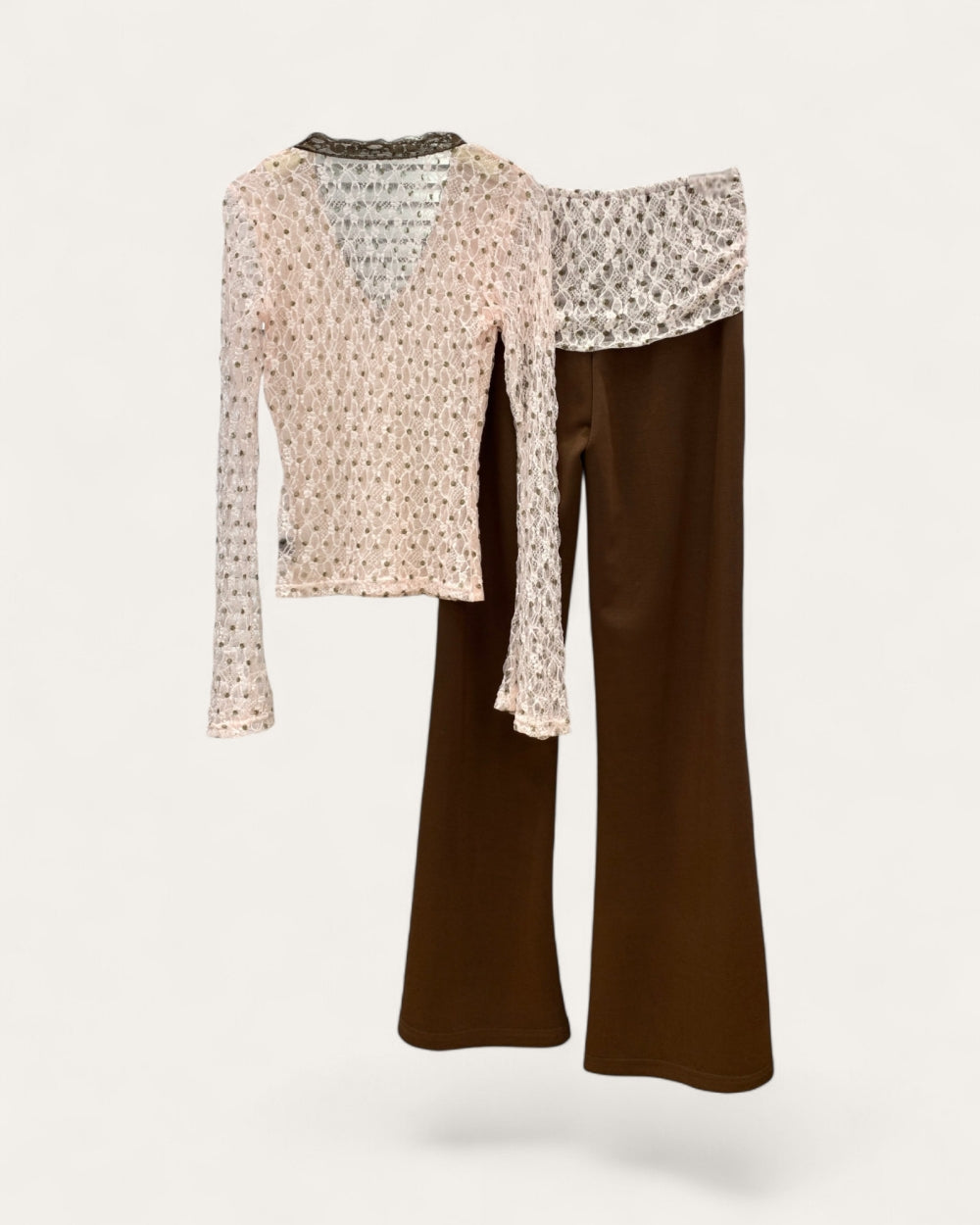 Lace Top & Flared Pants Set - Zilvina