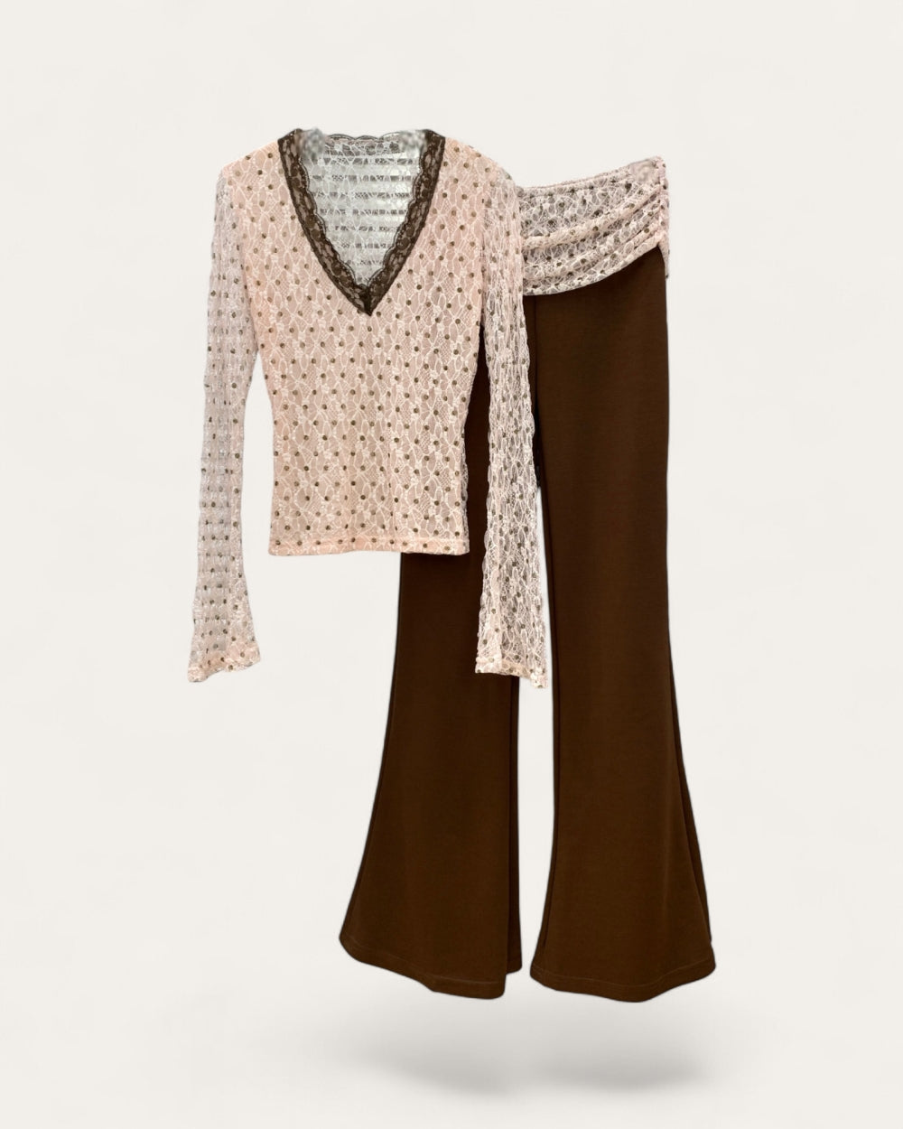 Lace Top & Flared Pants Set - Zilvina