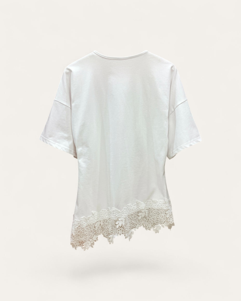 Lace Trim Asymmetrical Tee - Zilvina