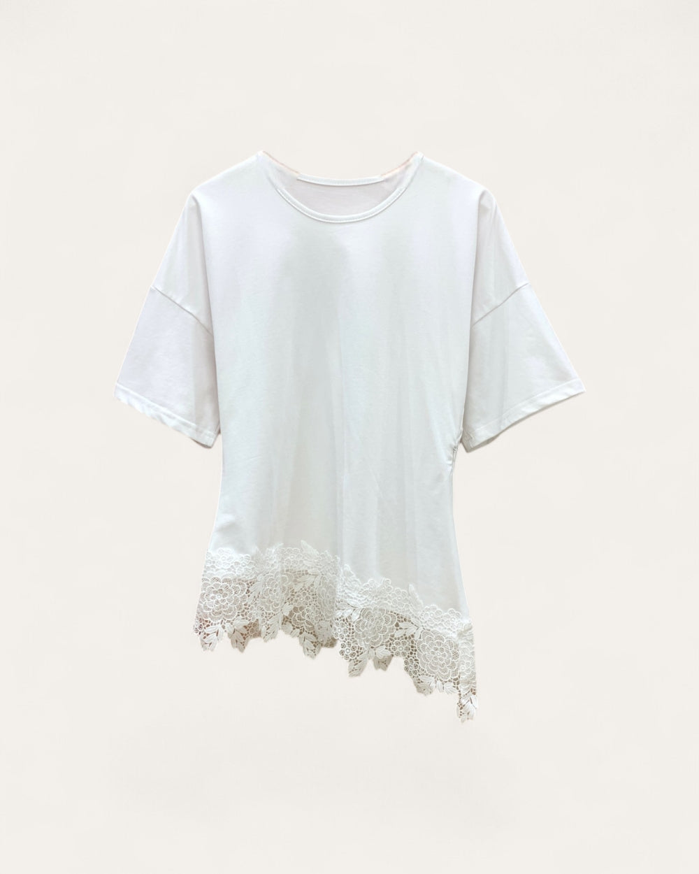 Lace Trim Asymmetrical Tee - Zilvina