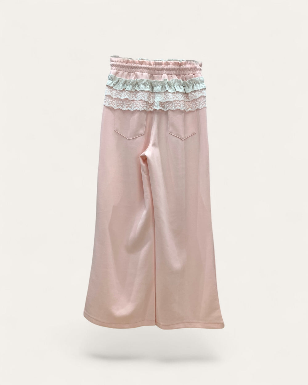Lace Trim Drawstring Wide Leg Pants - Zilvina