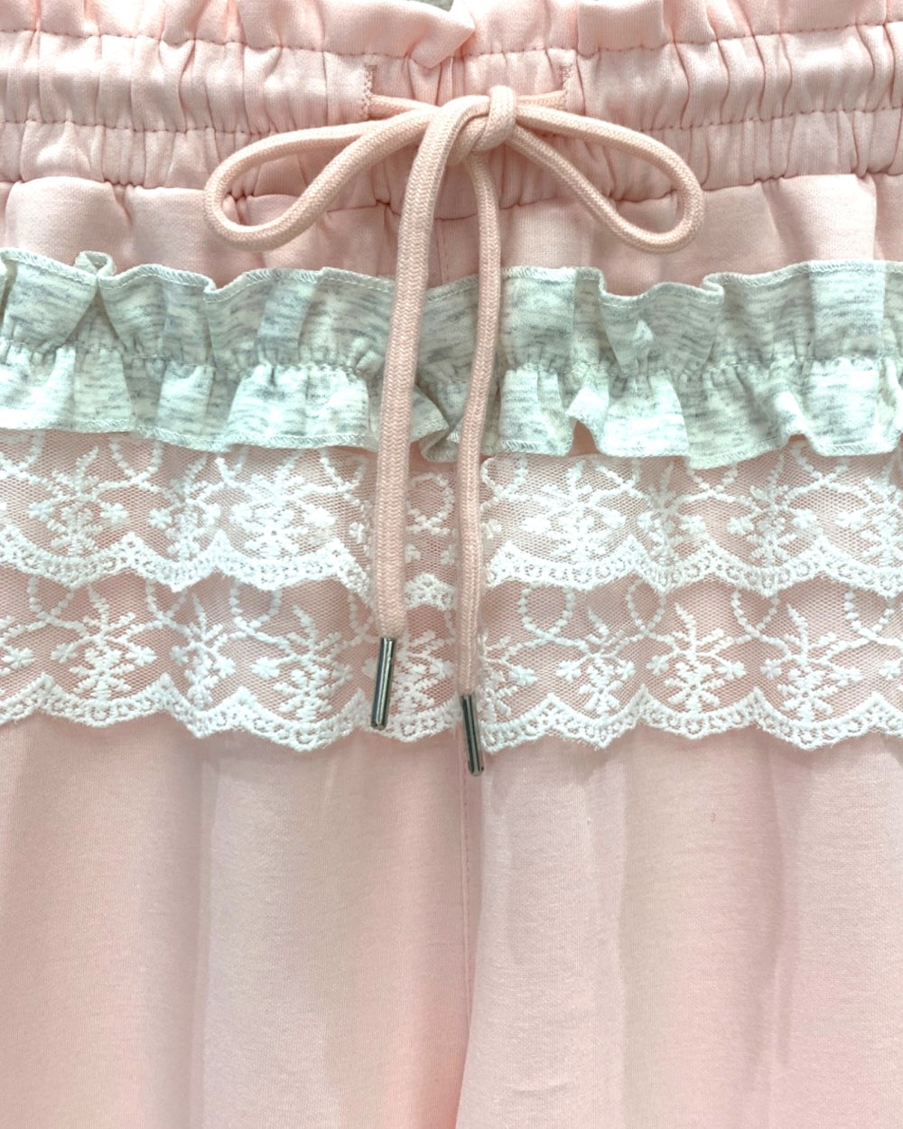Lace Trim Drawstring Wide Leg Pants - Zilvina
