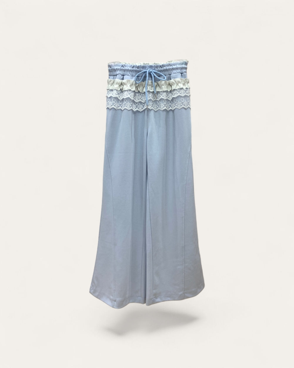 Lace Trim Drawstring Wide Leg Pants - Zilvina
