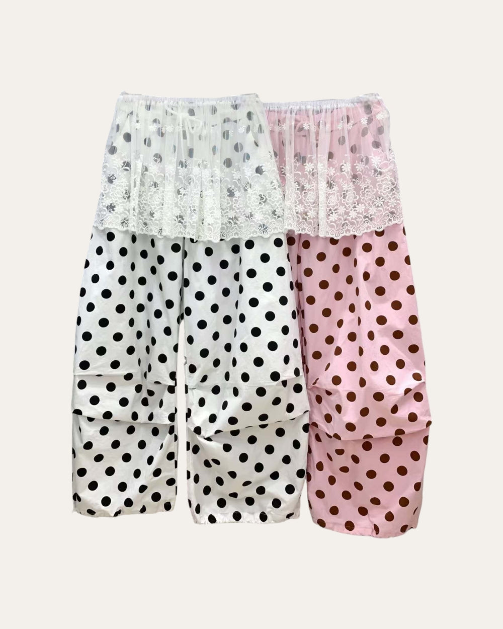 Lace Trim Polka Dot Layered Pants - Zilvina