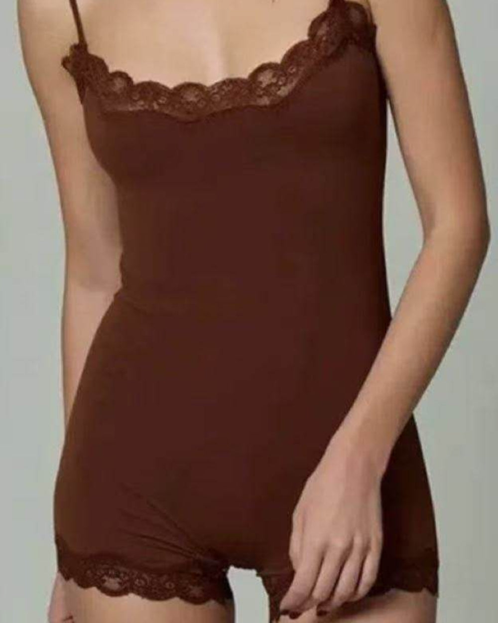 Lace Trim Seamless Lounge Romper - Zilvina