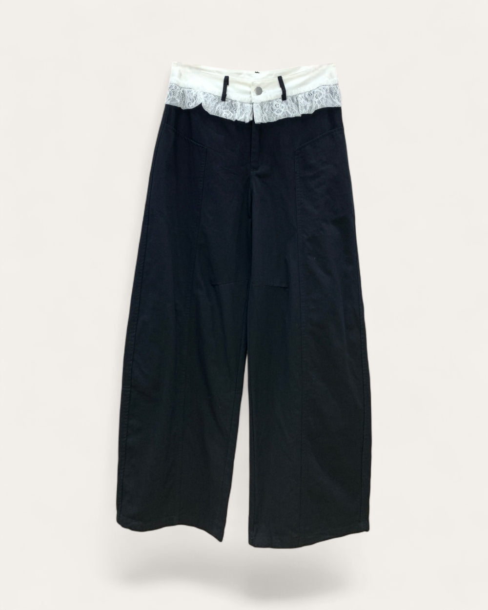 Lace Trim Wide - Leg Cropped Pants - Zilvina