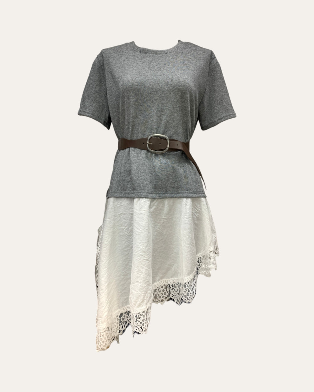 Layered Lace Panel T-Shirt Dress - Zilvina