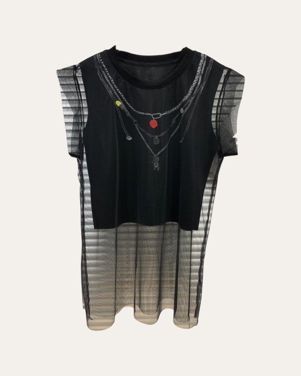 Layered Mesh Necklace Print Top - Zilvina