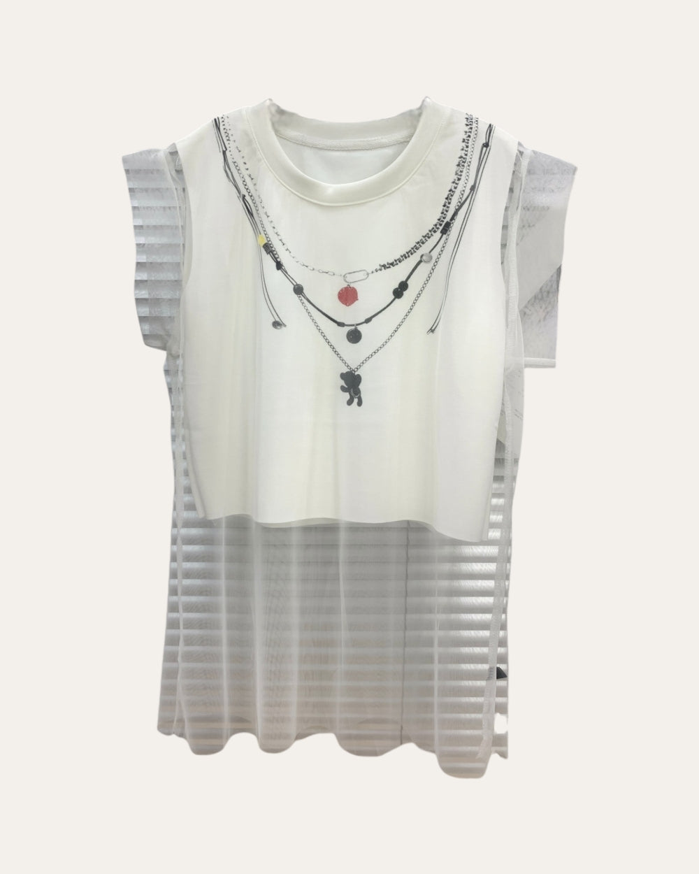 Layered Mesh Necklace Print Top - Zilvina